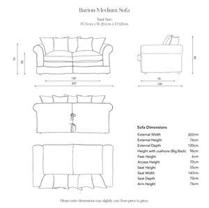 Barton 2-Seater Sofa with Big Back Cushions in Chocolate Stripe - Handmade to Order in the USA