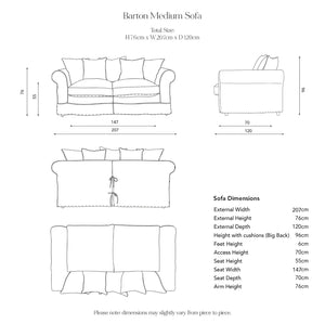 Barton 2 Seater dimensions