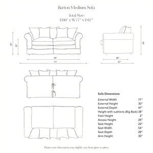 Barton 2-Seater Sofa with Big Back Cushions in Magnolia Cream Blue - Handmade to Order in the USA