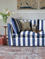 Coco 2.5 seater sofa cover with Self Piped Knife Edge cushion in Stripes Sea Holly - Hand Made in USA