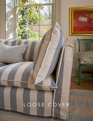 Coco 2.5 seater sofa cover with Self Piped Knife Edge cushion in Stripes Garden Grey - Hand Made in USA