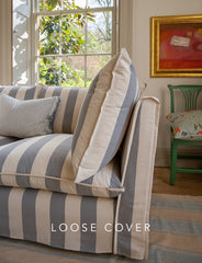 Coco 2.5 seater sofa cover with Self Piped Knife Edge cushion in Stripes Garden Grey