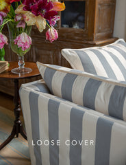 Coco 2.5 seater sofa cover with Self Piped Knife Edge cushion in Stripes Garden Grey