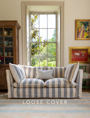 Coco 2.5 seater sofa cover with Self Piped Knife Edge cushion in Stripes Garden Grey