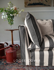 Coco 2.5 seater sofa cover with Self Piped Knife Edge cushion in Stripes Black and White - Hand Made in USA