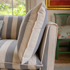 Coco 2.5 seater sofa with Self Piped Knife Edge cushion in Stripes Garden Grey  - Hand Made in USA