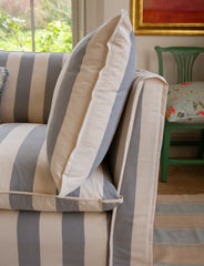 Coco 2.5 seater sofa with Self Piped Knife Edge cushion in Stripes Garden Grey - Made to Order