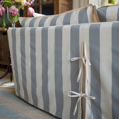 Coco 2.5 seater sofa with Self Piped Knife Edge cushion in Stripes Garden Grey  - Hand Made in USA