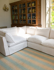 Coco 2 x 3 seater sofa Self Piped Knife Edge cushion in Cotton Linen Snow Drop - Ex Display