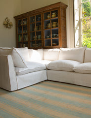 Coco 2 x 3 seater sofa Self Piped Knife Edge cushion in Cotton Linen Snow Drop - Ex Display