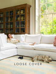 Coco 2 x 3 seater sofa cover with Self Piped Knife Edge cushion in Cotton Linen Snow Drop - Hand Made in USA