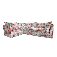 Coco 2 x 3 seater sofa with Knife Edge cushion in Classic Rose with Velvet Trim - Hand made in USA