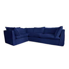 Coco 2 x 3 seater sofa Self Piped Knife Edge cushion in Indigo Linen  - Hand Made in USA