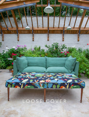 Coco 3 seater sofa cover with Self Piped Knife Edge cushion in Designers Guild Brera Lino Thyme - Hand Made in USA