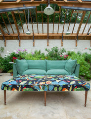 Coco 3 seater sofa with Self Piped Knife Edge cushion in Designers Guild Brera Lino Thyme  - Hand Made in USA