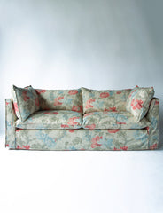 Coco 3 seater sofa with Self Piped Knife Edge cushion in Peony Sea Coral - Made to Order