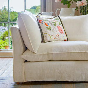 Coco 2 seater sofa with Self Piped Knife Edge cushion in Designers Guild Brera Lino Chalk  - Hand Made in USA