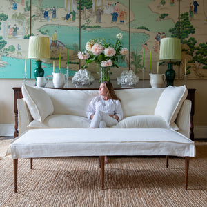 Coco 2 seater sofa with Self Piped Knife Edge cushion in Designers Guild Brera Lino Chalk  - Hand Made in USA