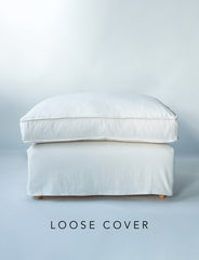 Coco Footstool cover with Self Piped Box Edge cushion in Cotton Linen White Camellia