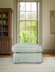 Coco Footstool with Self Piped Box Edge cushion in Designers Guild Brera Lino Putty - Available Now