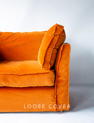 Coco Loveseat sofa cover with Self Piped Box Edge cushion in Designers Guild Varese Saffron