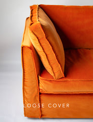 Coco Loveseat sofa cover with Self Piped Box Edge cushion in Designers Guild Varese Saffron