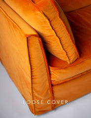 Coco Loveseat sofa cover with Self Piped Box Edge cushion in Designers Guild Varese Saffron