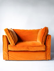 Coco Loveseat with Self Piped Box Edge cushion in Designers Guild Varese Saffron - Made to Order