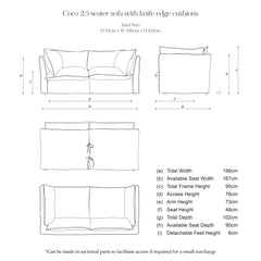 Coco 2.5 seater sofa with Self Piped Knife Edge cushion in Cornish Blue Stripes - Hand Made in USA