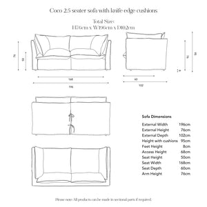 Coco Loose Cover 2.5 seater sofa with Box Edge cushions in Customer's Own Material - Handmade to Order in the USA
