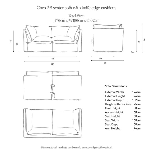 Coco Loose Cover 2.5 seater sofa with Knife Edge cushions in Customer's Own Material - Handmade to Order in the USA