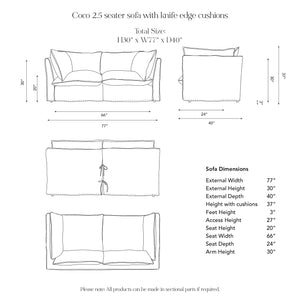 Coco 2.5 seater sofa with Self Piped Knife Edge cushion in Cornish Blue Stripes - Hand Made in USA