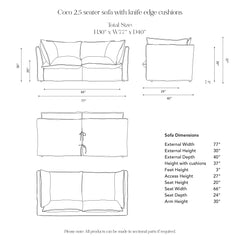 Coco 2.5 seater sofa with Self Piped Box Edge cushion in Designers Guild Brera Lino Indigo  - Hand Made in USA