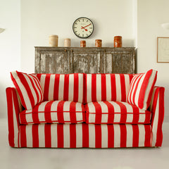 Coco 3 seater sofa with Self Piped Box Edge cushion in Stripes Petunia  - Hand Made in USA