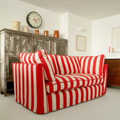 Coco 3 seater sofa with Self Piped Box Edge cushion in Stripes Petunia  - Hand Made in USA