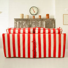 Coco 3 seater sofa with Self Piped Box Edge cushion in Stripes Petunia  - Hand Made in USA