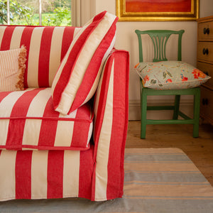 Coco 2.5 seater sofa with Self Piped Box Edge cushion in Stripes Petunia  - Hand Made in USA