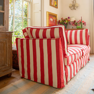 Coco 2.5 seater sofa with Self Piped Box Edge cushion in Stripes Petunia  - Hand Made in USA