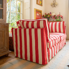 Coco 3 seater sofa with Self Piped Box Edge cushion in Stripes Petunia  - Hand Made in USA