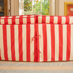 Coco 2.5 seater sofa with Self Piped Knife Edge cushion in Stripes Petunia  - Hand Made in USA