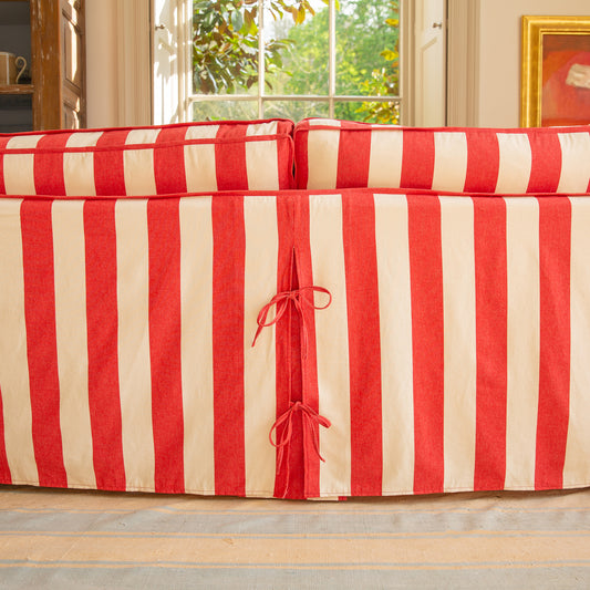 Coco 2.5 seater sofa with Self Piped Knife Edge cushion in Stripes Petunia  - Hand Made in USA