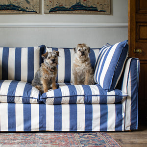 Coco 2.5 seater sofa with Self Piped Knife Edge cushion in Stripes Sea Holly  - Hand Made in USA