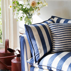 Coco 3 seater sofa with Self Piped Knife Edge cushion in Stripes Sea Holly  - Hand Made in USA