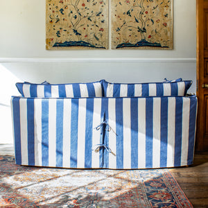 Coco 2 seater sofa with Self Piped Knife Edge cushion in Stripes Sea Holly  - Hand Made in USA