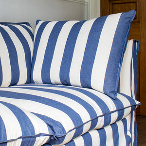 Coco 2 seater sofa with Self Piped Knife Edge cushion in Stripes Sea Holly  - Hand Made in USA