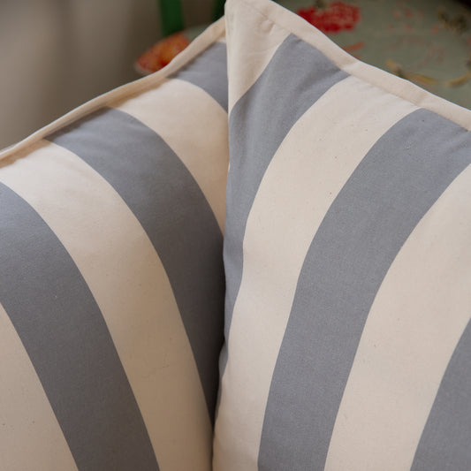 Coco 3 seater sofa with Self Piped Knife Edge cushion in Stripes Garden Grey  - Hand Made in USA (Available for Quick Ship)