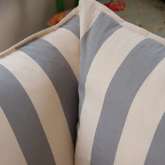Coco 3 seater sofa with Self Piped Knife Edge cushion in Stripes Garden Grey  - Hand Made in USA