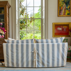 Coco 3 seater sofa cover with Self Piped Knife Edge cushion in Stripes Garden Grey  - Hand Made in USA