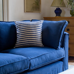 Coco 2.5 seater sofa with Self Piped Box Edge cushion in Designers Guild Brera Lino Indigo  - Hand Made in USA