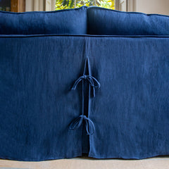 Coco 2.5 seater sofa with Self Piped Box Edge cushion in Designers Guild Brera Lino Indigo  - Hand Made in USA